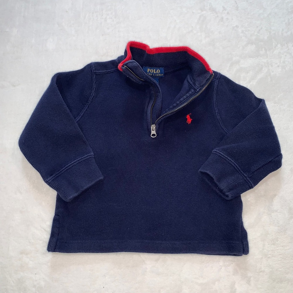 Polo ralph Lauren navy blue red 3/4 zip pullover sweater age 2 polo pony‎